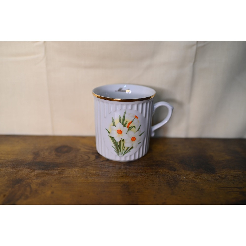 Original Bohemia March Jonquil Birth Flower Mug Gold Trim Czech Republic Vintage